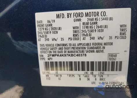 2019 Ford Edge Titanium from USA, damaged, VIN 2FMPK4K97KBC40378